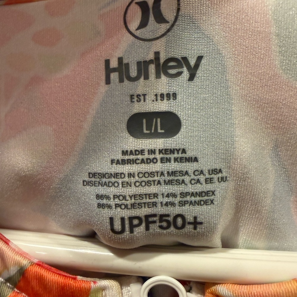 Hurley Women's Floral Long Sleeve SPF 50+ sun protection rash guard shirt size L - Picture 2 of 3